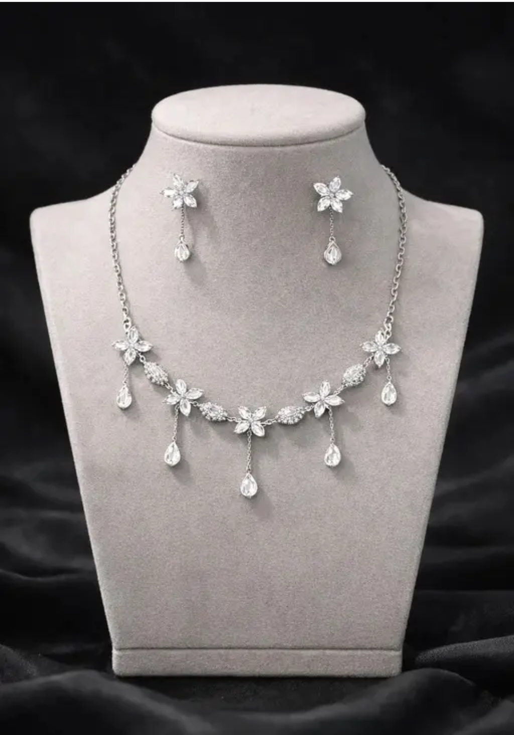 Crystals Floral Drops Necklace & Earrings Set