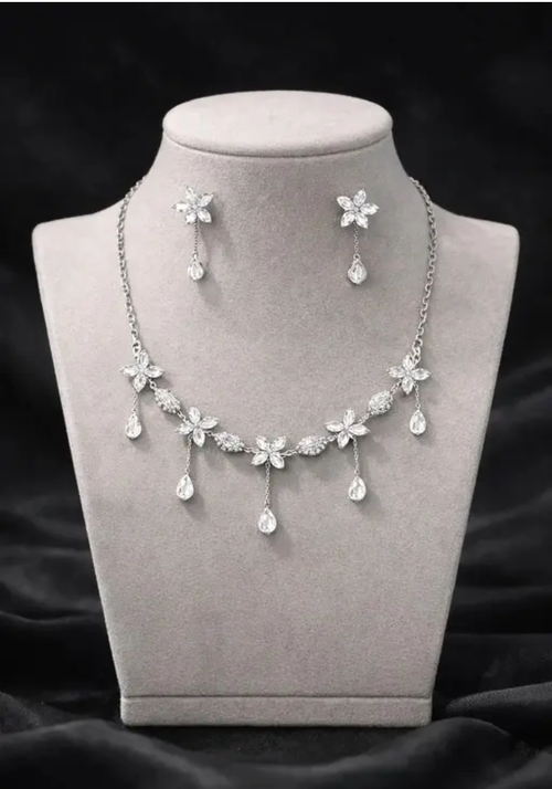 Crystals Floral Drops Necklace & Earrings Set