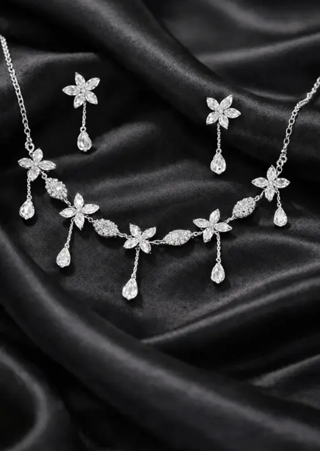Crystals Floral Drops Necklace & Earrings Set