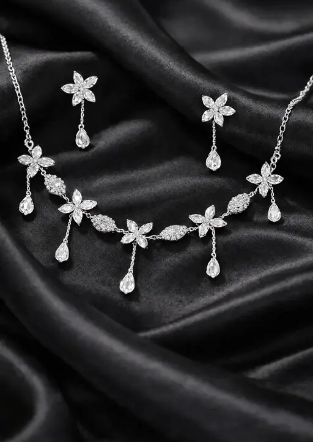 Crystals Floral Drops Necklace & Earrings Set