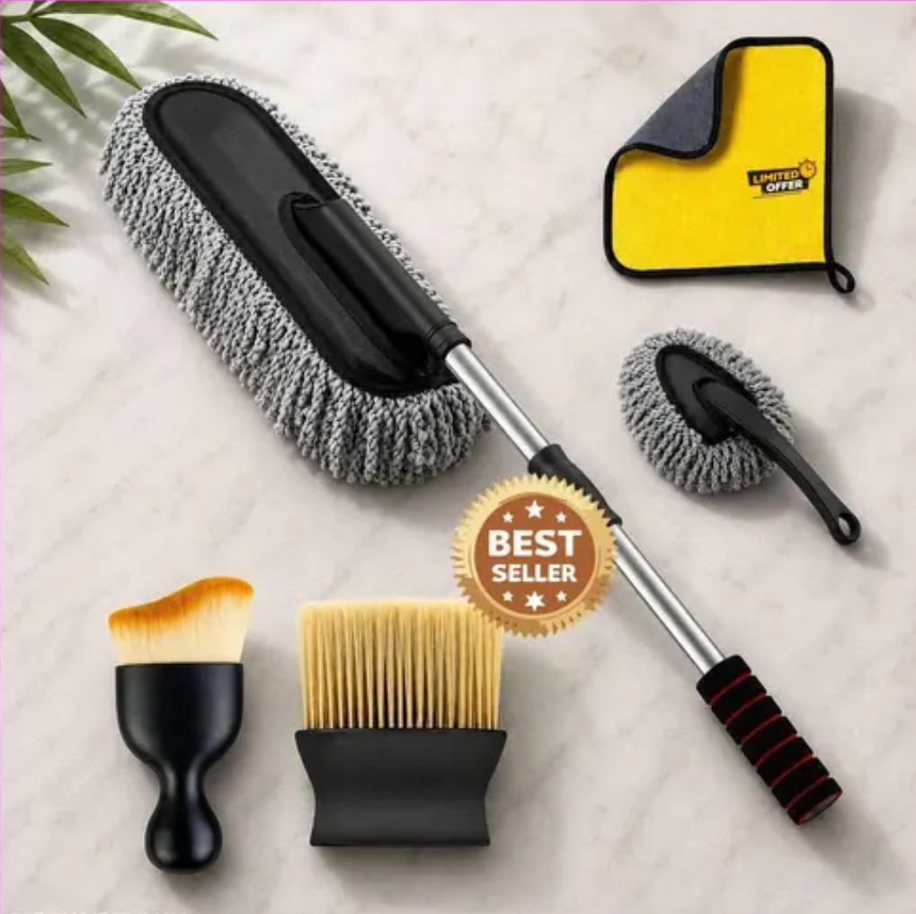 Multi Purpose Car Cleaning Brush Kit with Extendable Handle Microfiber Duster