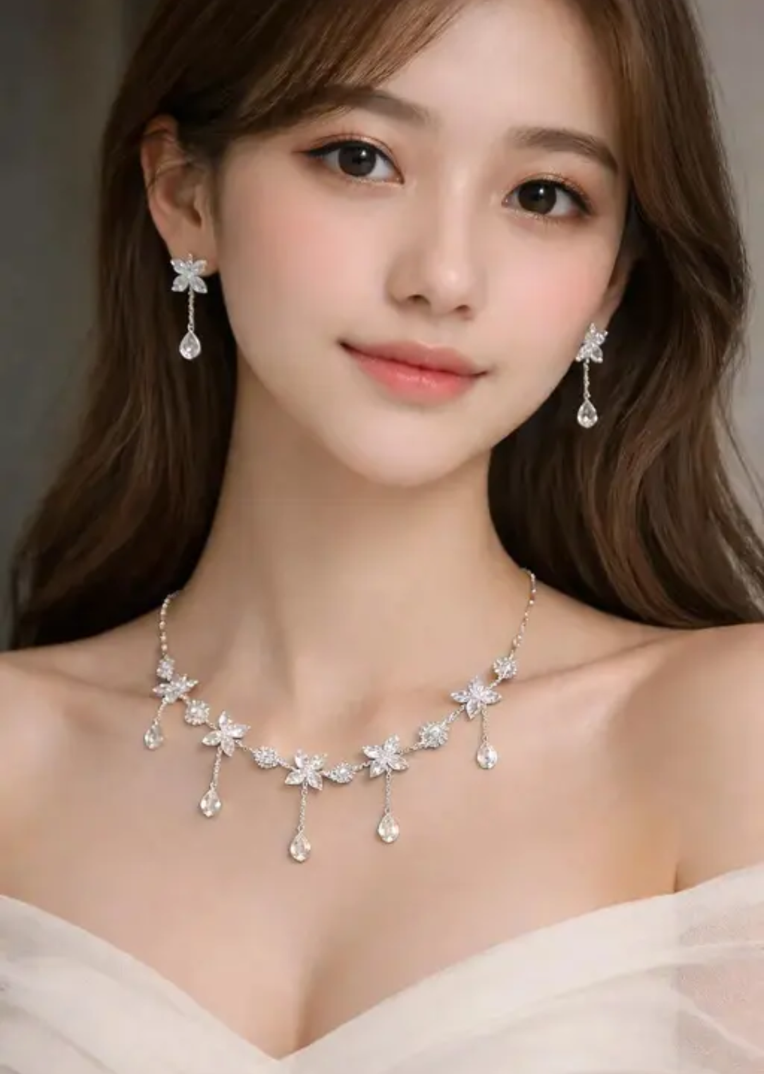 Crystals Floral Drops Necklace & Earrings Set