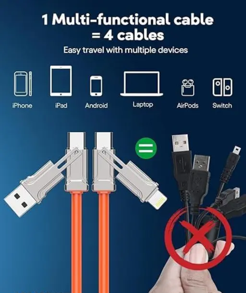 4 in 1 Data Cable Fast Charging Portable Cord For Travel/Outdoor